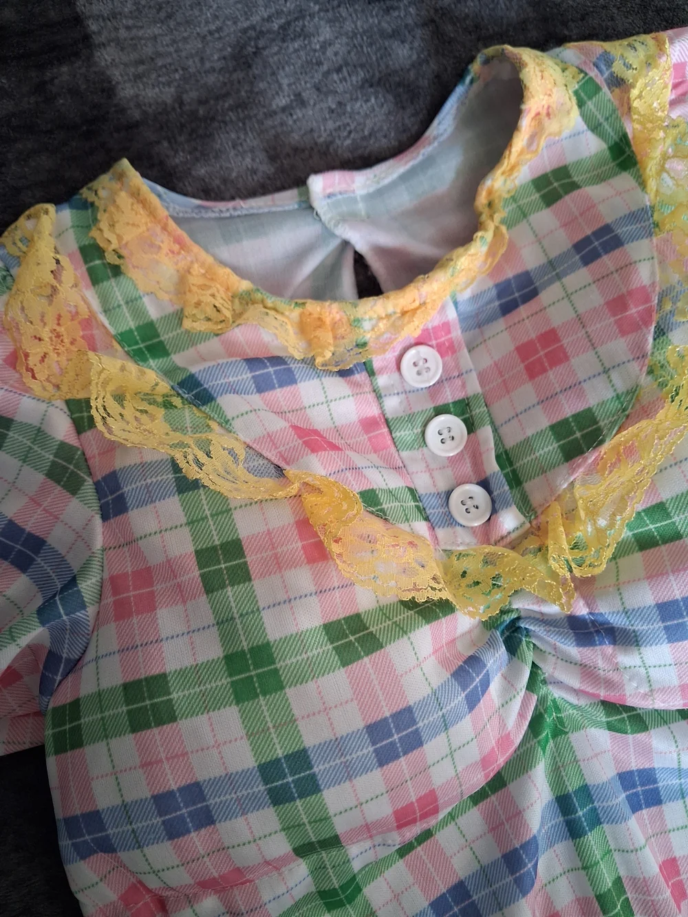Old Lady Plaid Dress Halloween Costume Fake Padded Chest Kids, Girls Size M
